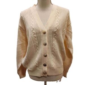 NWT‎ Erika Classics Vintage Deadstock Cream Cable Knit  Button Up Cardigan W Lg.